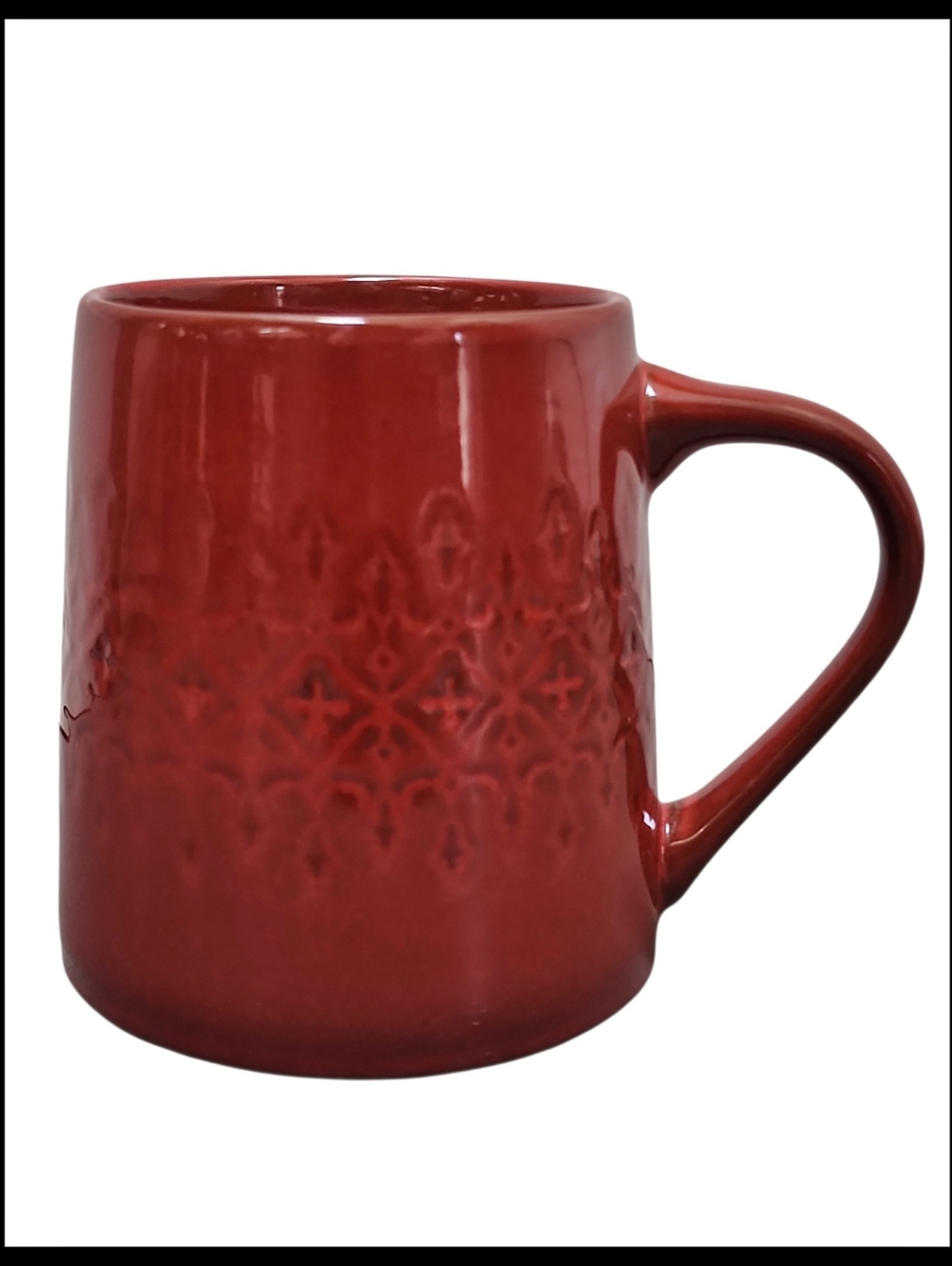 Magnolia Hearth & Hand Cross Etched Lace Design Stoneware Mug Large Rustic Red - Picture 5 of 6